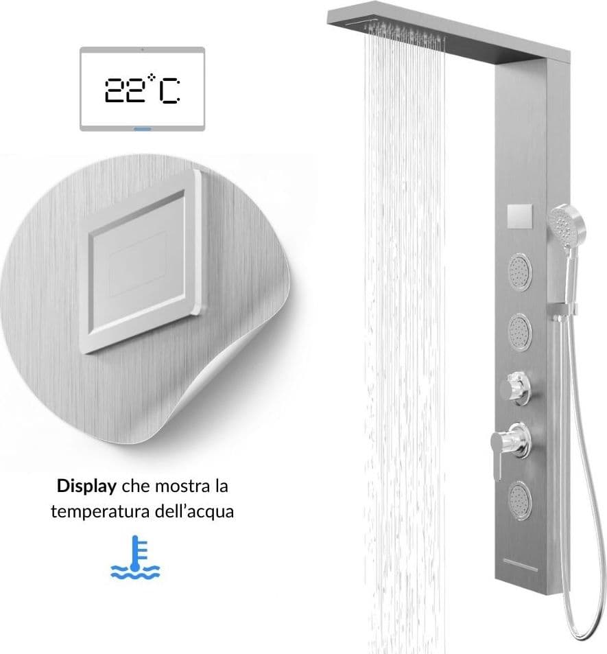 Colonna Pannello Doccia Shine-1 Cromo 4 Funzioni Luce Display Temperatura Cromo - 7