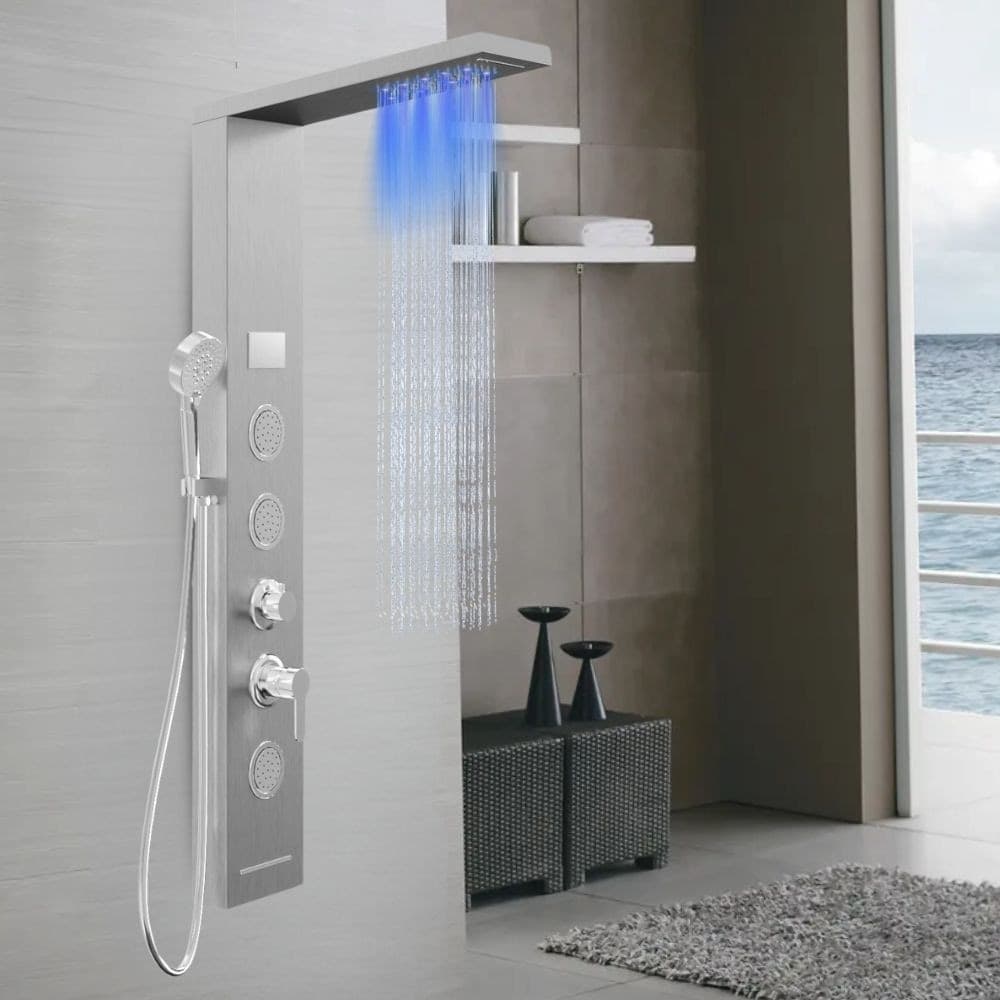 Colonna Pannello Doccia Shine-1 Cromo 4 Funzioni Luce Display Temperatura Cromo - 8