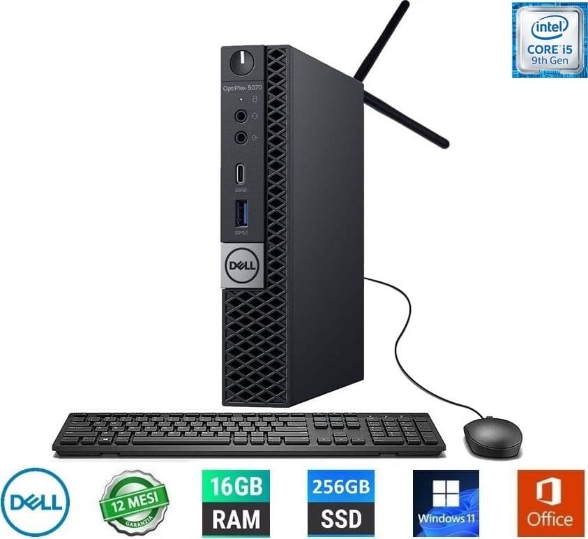 PC Dell Optiplex 5070 Tiny Intel Core i5 9^ Gen. 16/256GB Wifi Ricondizionato con Tastiera e Mouse
