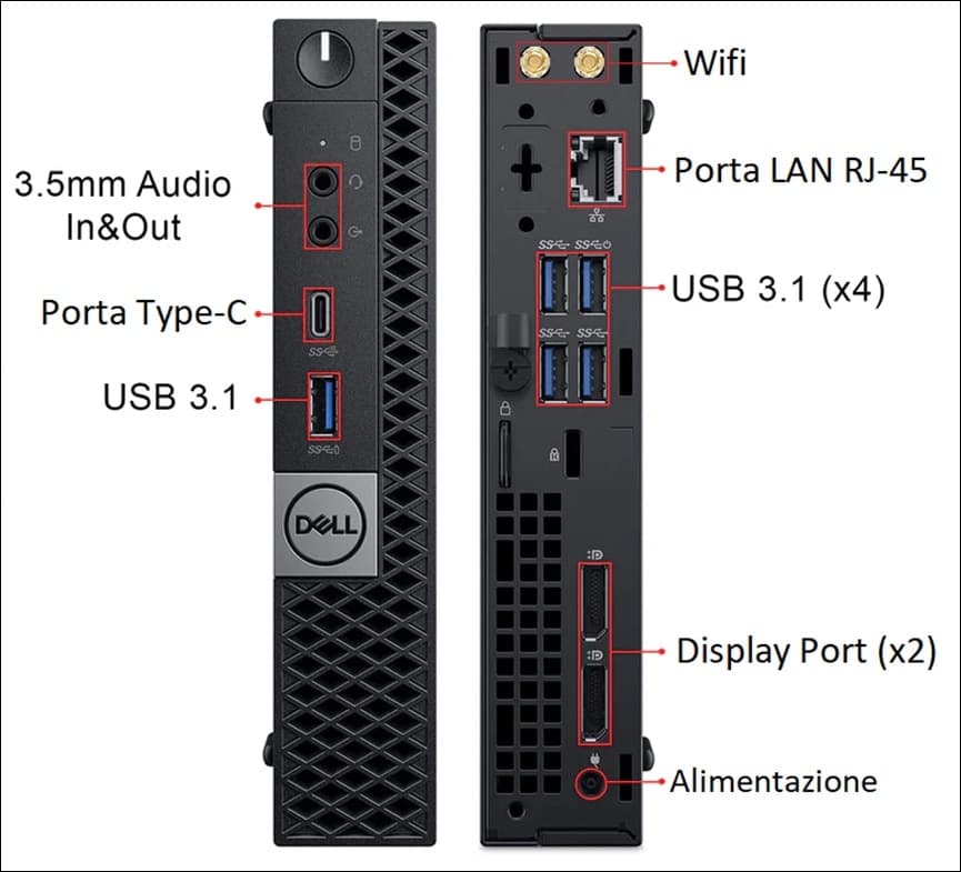 PC Dell Optiplex 5070 Tiny Intel Core i5 9^ Gen. 16/256GB Wifi Ricondizionato con Tastiera e Mouse - 3