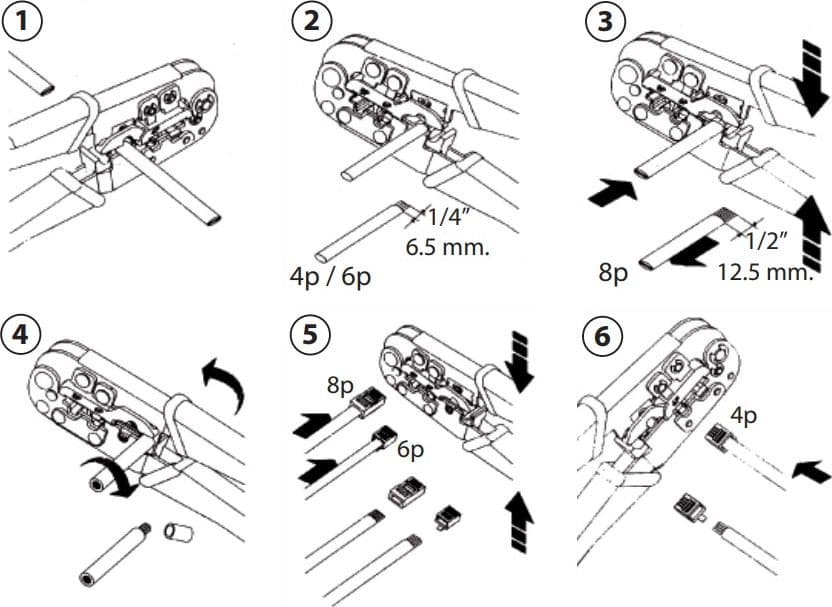 Pinza a crimpare per connettori maschio RJ45 / RJ11 / RJ12 / 4P4C / 4P2C TELEVES - 4