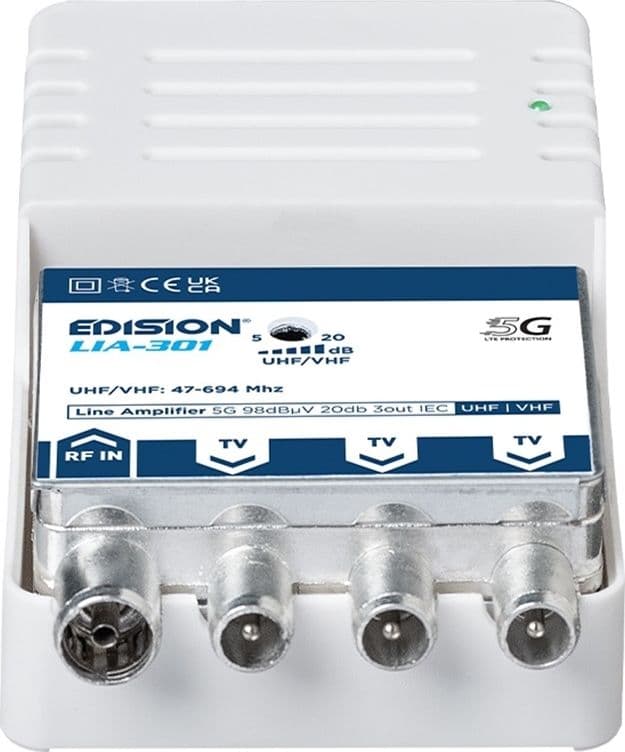 Amplificatore di segnale per antenna TV da interno UHF VHF Alto Guadagno 20dB Filtro 5G LTE EDISION LIA-301 - 5