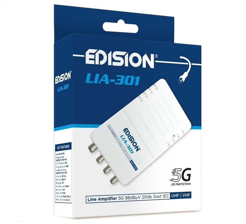 Amplificatore di segnale per antenna TV da interno UHF VHF Alto Guadagno 20dB Filtro 5G LTE EDISION LIA-301 - 9