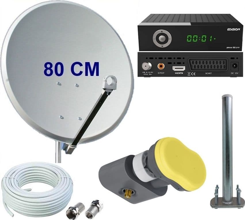Kit Decoder EDISION PICCO S2 PRO Multistream con Parabola 80 CM ed LNB Monoblocco Single 3 4 gradi per la ricezione in chiaro dei canali digitale terrestre via satellite - 8