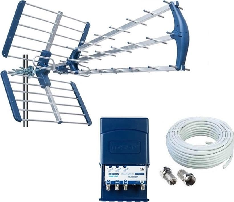 Kit Completo Antenna Tv da Esterno DVB-T2 Per Digitale Terrestre Con Amplificatore da Palo doppio ingresso UHF da 32dB  - 6