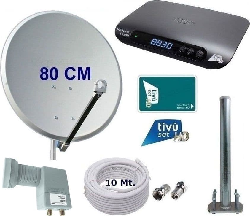 Kit Satellitare 80CM per Tivusat Ufficiale con Decoder XORO HRS8830 e LNB 2 Uscite - 2