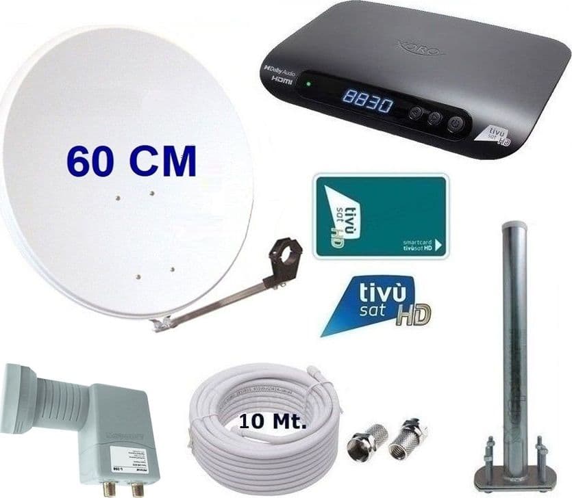 Kit Satellitare Tivusat 60CM con Decoder XORO HRS8830, LNB 2 Uscite e Smartcard HD - 2
