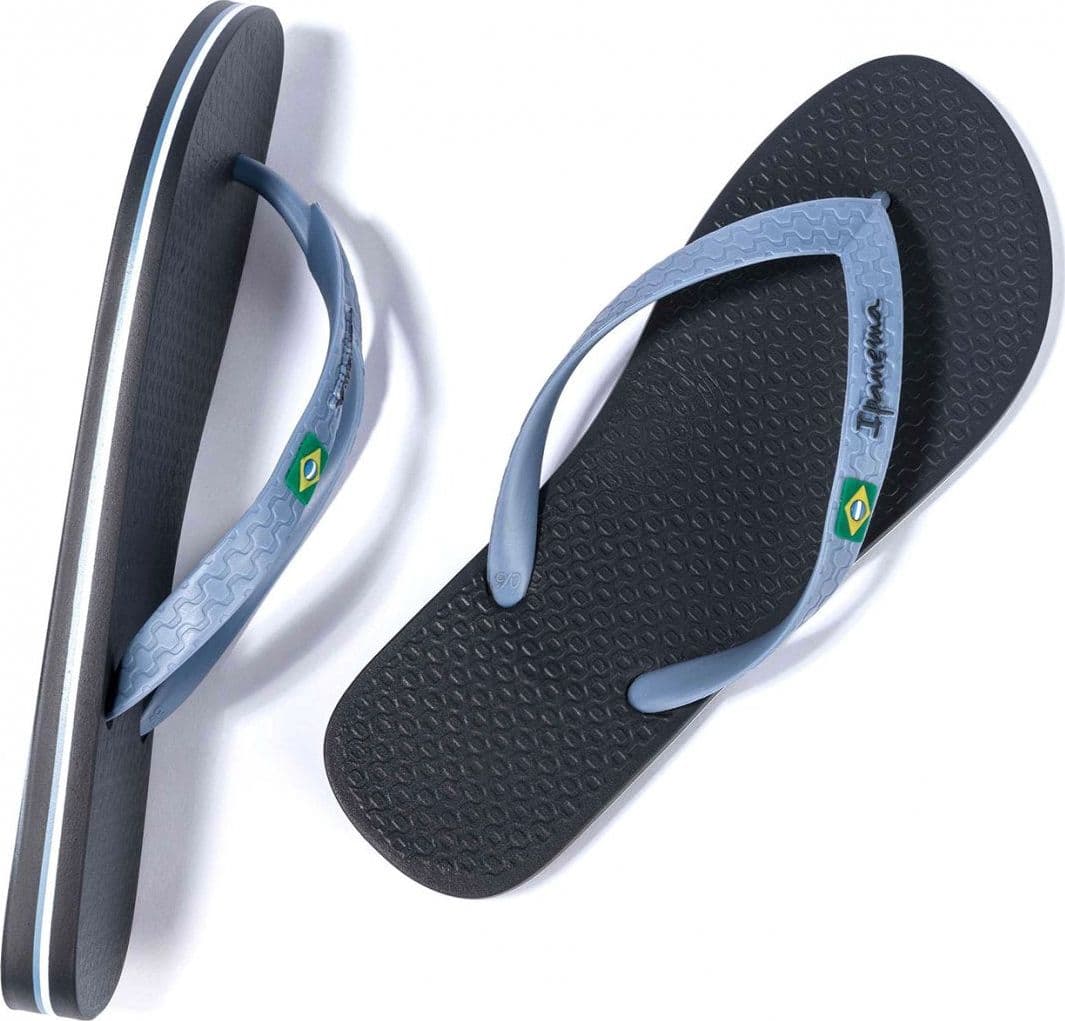 Infradito Ipanema Clas Brasil II uomo colore nero con bandiera brasiliana e suola ispirata alla spiaggia di Ipanema vista di lato