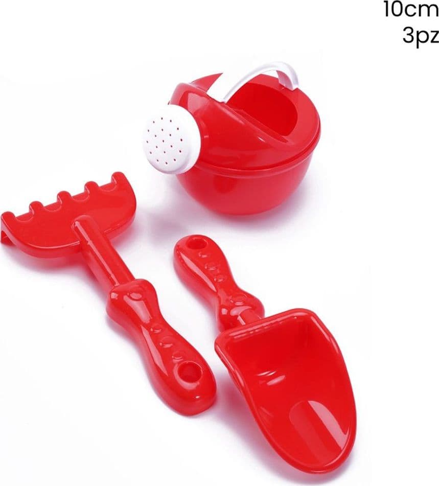 KIT 3PZ PALETTA RASTRELLO INNAFFIATOIO SPIAGGIA MARE GIOCHI PER BAMBINI 10CM ROSSO 258331 - 2