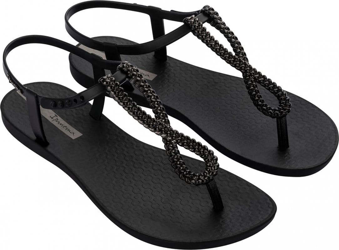 Sandali flat donna Ipanema Class Twist neri con corda metallizzata glamour lato