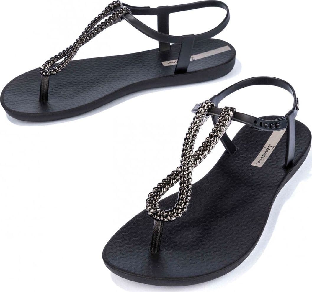 Sandali flat donna Ipanema Class Twist neri con corda metallizzata glamour lato sinistro