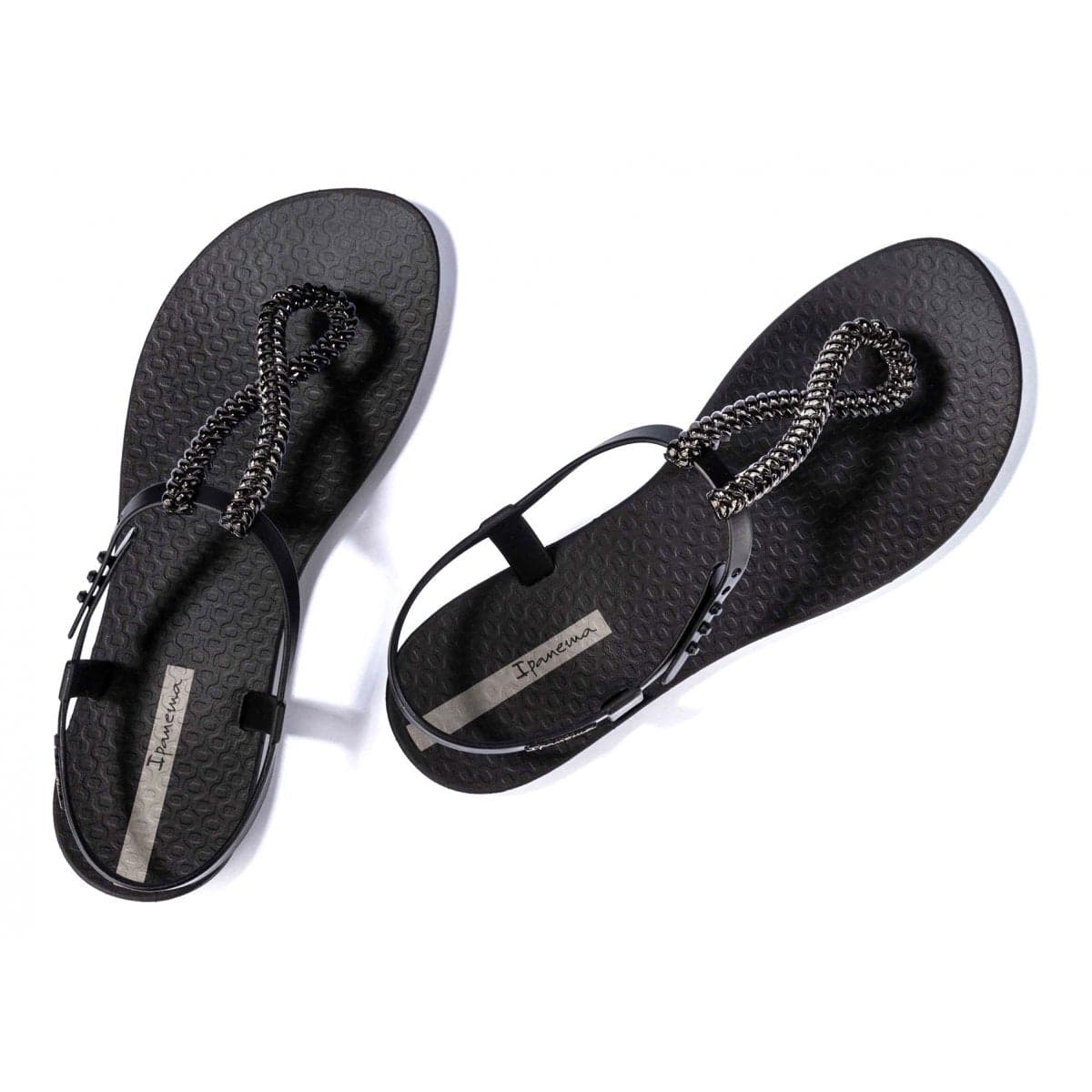 Sandali flat donna Ipanema Class Twist neri con corda metallizzata glamour fronte