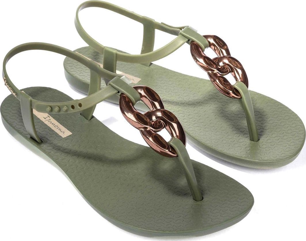 Sandali Ipanema Class Connect II donna green bronze con catena metallizzata e suola ispirata alla spiaggia di Ipanema vista di lato