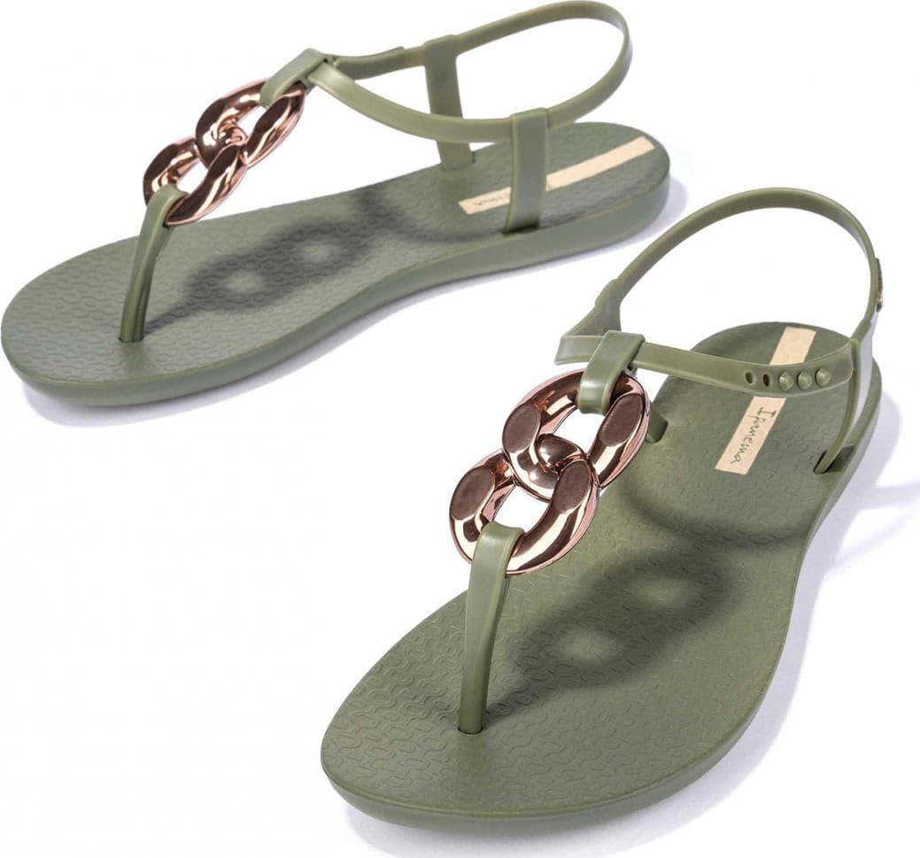 Sandali Ipanema Class Connect II donna green bronze con catena metallizzata e suola ispirata alla spiaggia di Ipanema lato