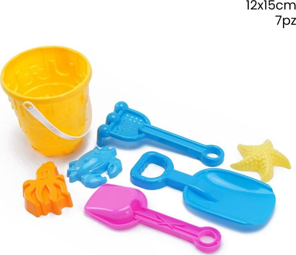 KIT 7PZ SECCHIELLO CON PALETTE FORMINE RASTRELLO MARE GIOCHI PER BAMBINI 12X15CM 258305 - 2