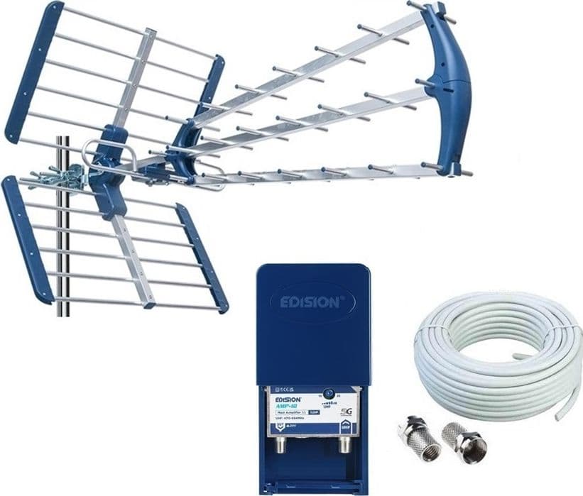 Kit Completo Antenna Tv da Esterno da Tetto Per Digitale Terrestre Con Amplificatore da Palo 25dB  - 6