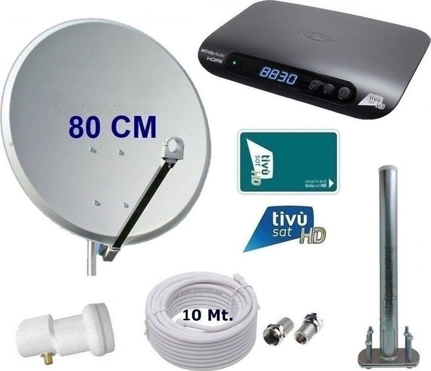 Kit Satellitare 80CM per Tivusat Ufficiale con Decoder XORO HRS8830 e LNB 1 Uscita - 6