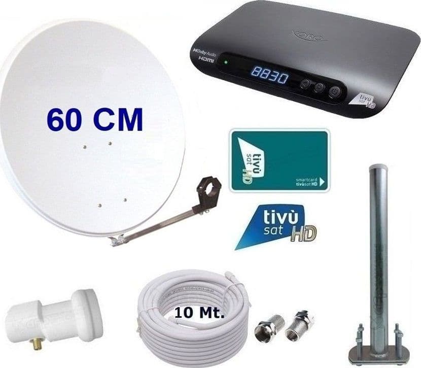 Kit Satellitare 60CM per Tivusat Ufficiale con Decoder XORO HRS8830 e Smartcard - 2