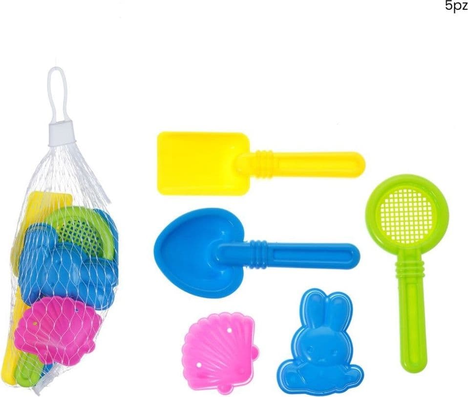SET GIOCATTOLI DA SPIAGGIA PER BAMBINI 5PZ FORMINE PALETTA SETACCIO CUCCHIAIO 618565 - 2