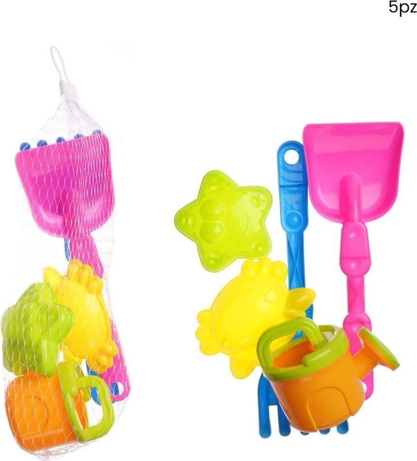 SET GIOCATTOLI SPIAGGIA 5PZ BAMBINI PALETTA INNAFIATOIO RASTRELLO FORMINE MARINE 618566 - 2