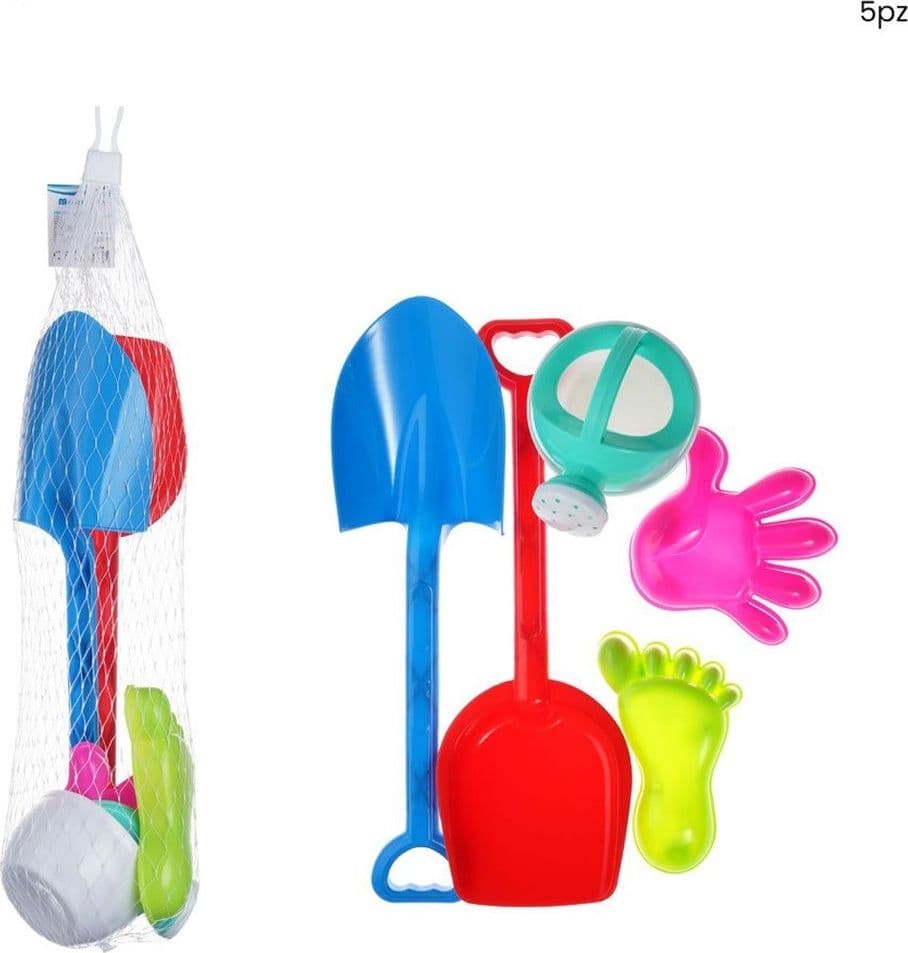 SET 5PZ GIOCATTOLI DA SPIAGGIA BAMBINI CON PALETTA RASTRELLO INNAFIATOIO FORMINE 618568 - 2