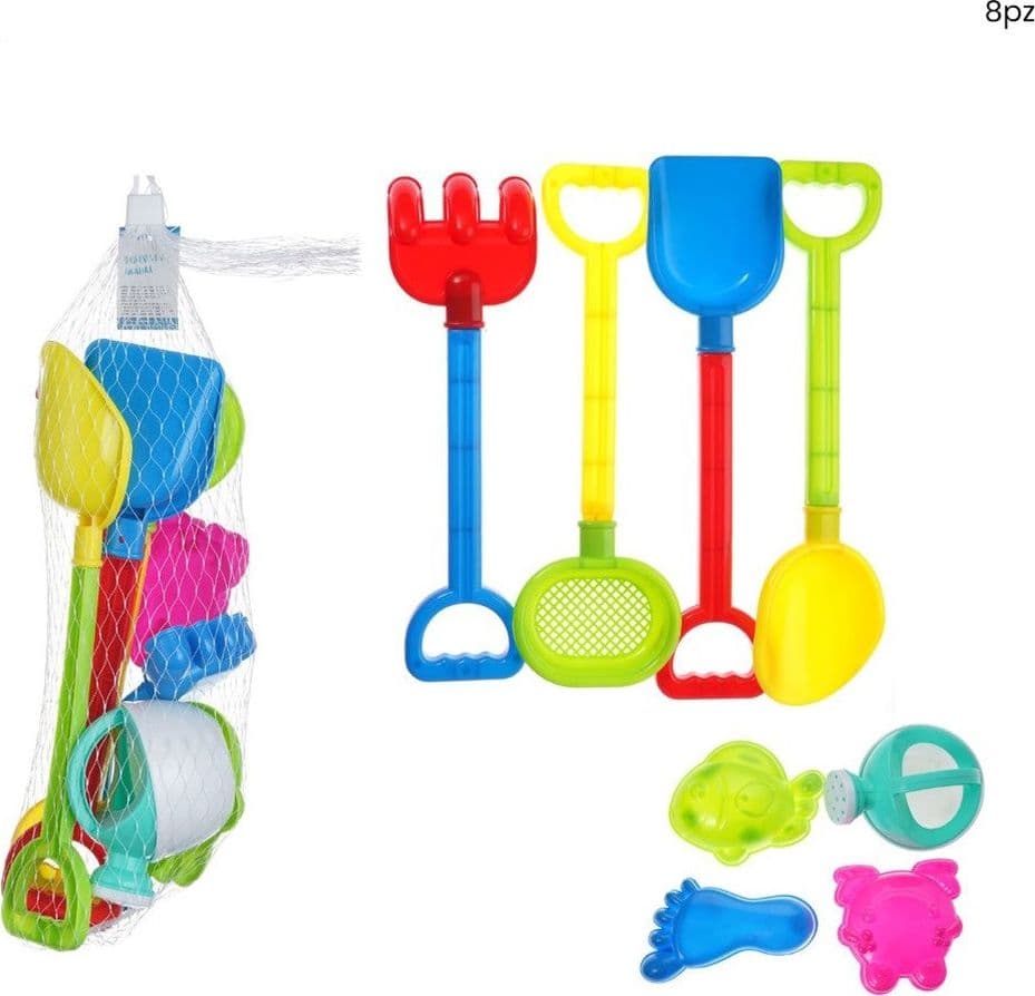 SET 8PZ DI GIOCATTOLI DA SPIAGGIA PER BAMBINI CON ACCESSORI MARE ESTATE SABBIERA 618567 - 2