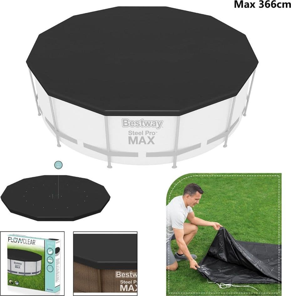 TELO COPRIPISCINA TELONE COPERTURA PISCINA CON STRUTTURA 366CM CON FORI DRENAGGIO 58037 - 12