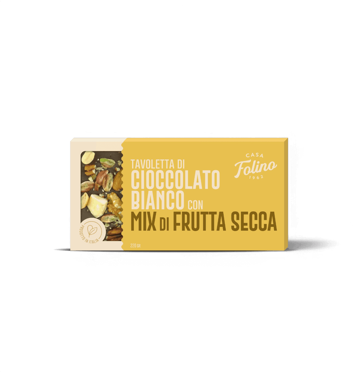 Tavoletta di Cioccolato Bianco con mix di Frutta Secca 120gr