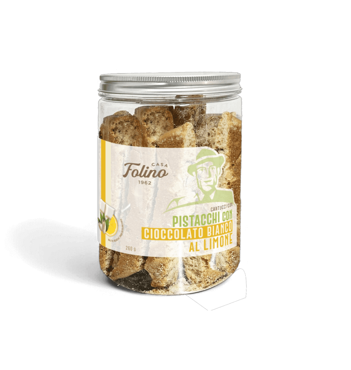 Cantucci con pistacchi con cioccolato bianco al limone sotto 260gr