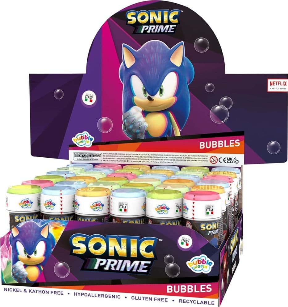 BOLLE DI SAPONE SONIC CONFEZIONE 36PZ FLACONI 60 ML PER FESTE GIOCO BAMBINI 007955 - 6