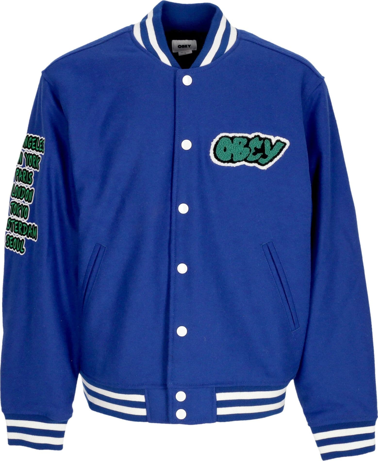 OBEY Giubbotto College Uomo Roll Call Varsity Jacket Surf Blue
