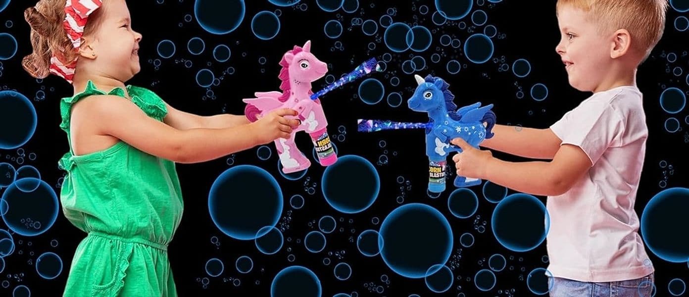 PISTOLA SPARA BOLLE UNICORNO CON LUCI SUONI 2 FLACONI DI RICARICA 50ML 3 COLORI 6726067 - 10