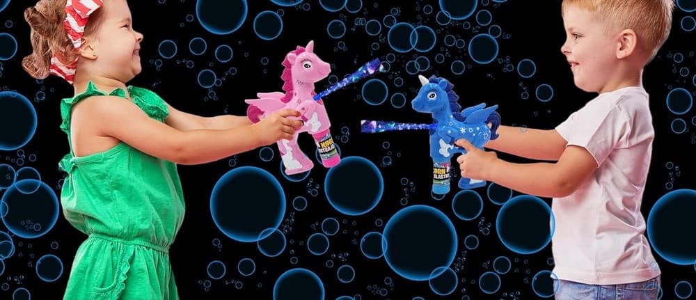 PISTOLA SPARA BOLLE UNICORNO CON LUCI SUONI 2 FLACONI DI RICARICA 50ML 3 COLORI 6726067 - 10