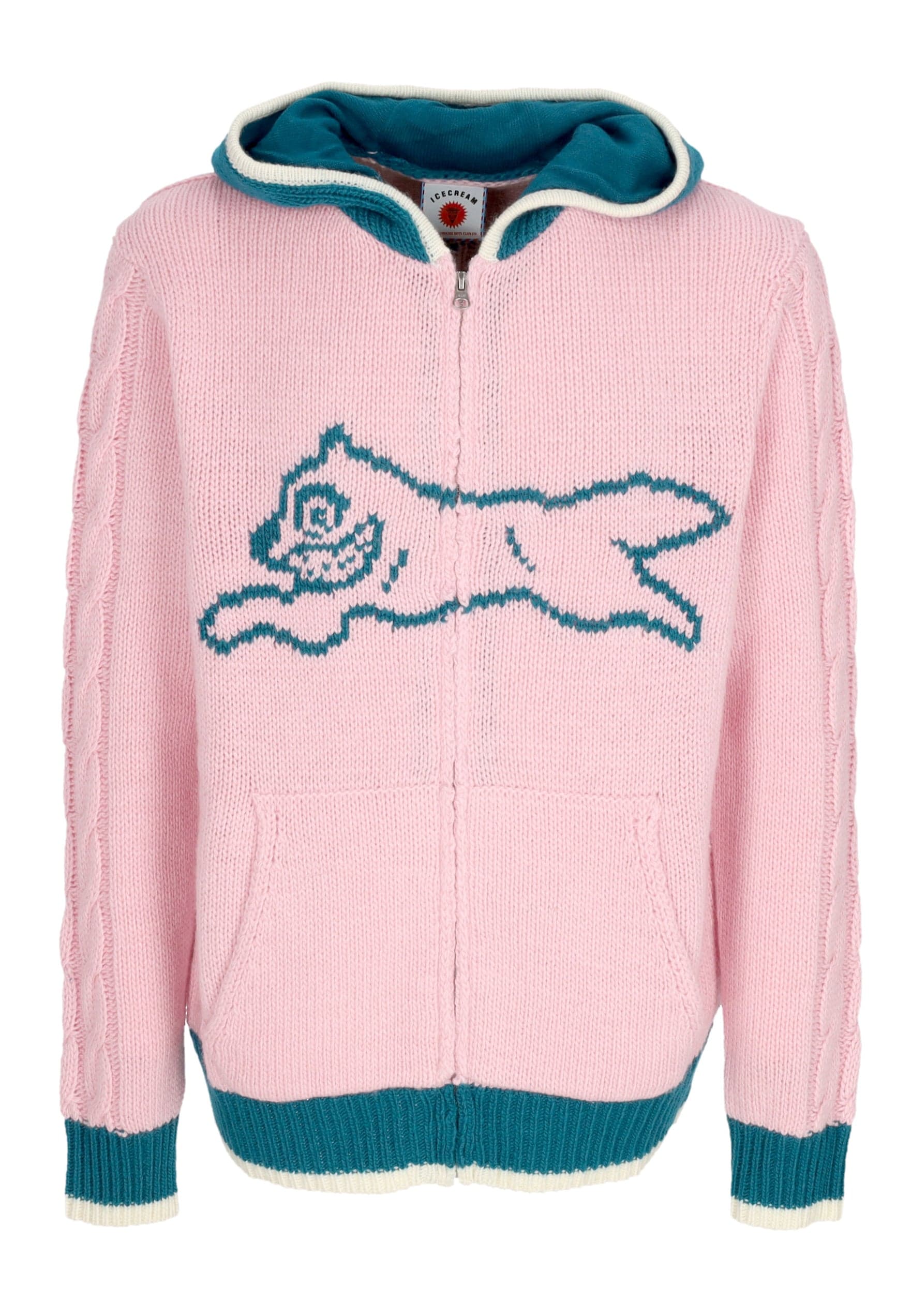ICE CREAM Cardigan Uomo Running Dog Knitted Zip Through Hooded Pink - 4