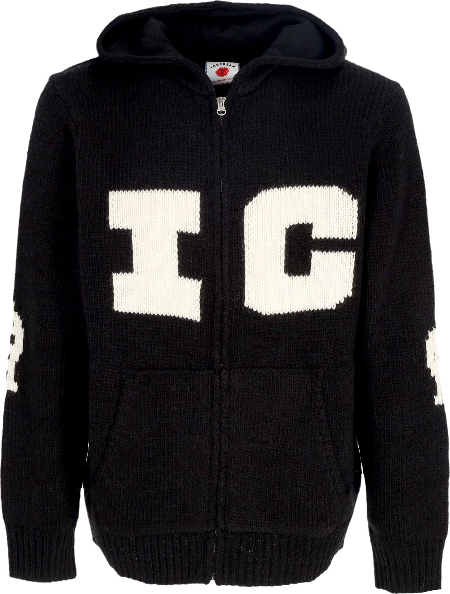 ICE CREAM Cardigan Uomo Running Dog Knitted Zip Through Hoodie Black