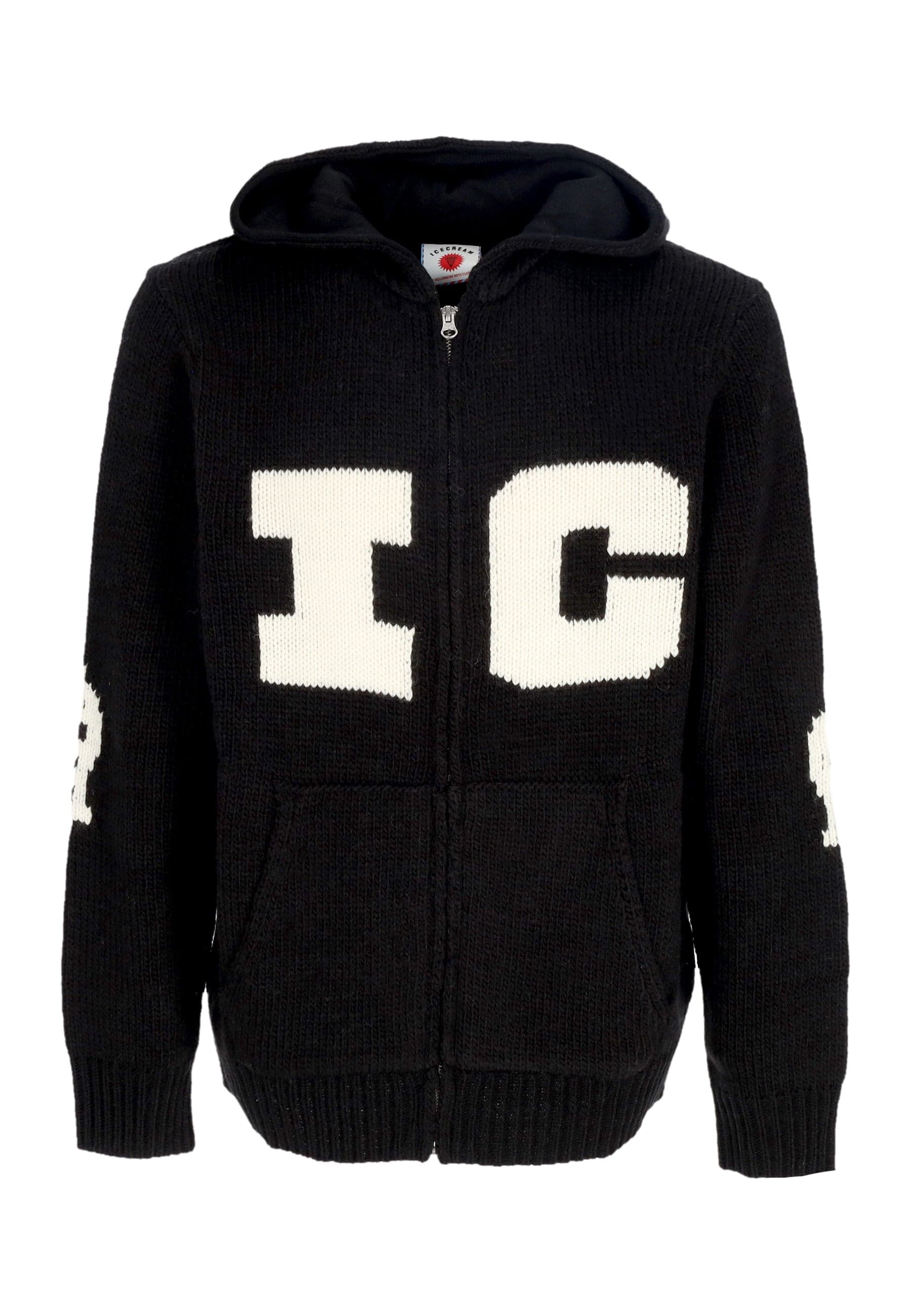 ICE CREAM Cardigan Uomo Running Dog Knitted Zip Through Hoodie Black - 4