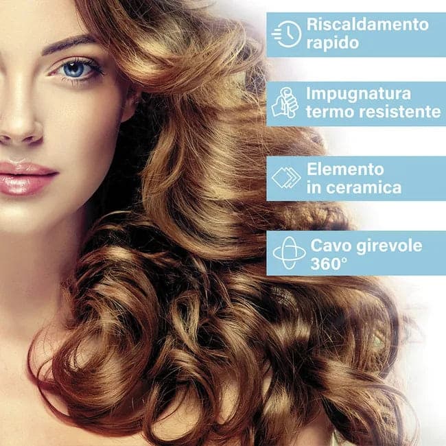 Piastra arricciacapelli con ferro a spirale, meccanismo blocca ciocche e impugnatura termoresistente in Asciugamani viso-mani Decor Space - Altamura, commercioVirtuoso.it