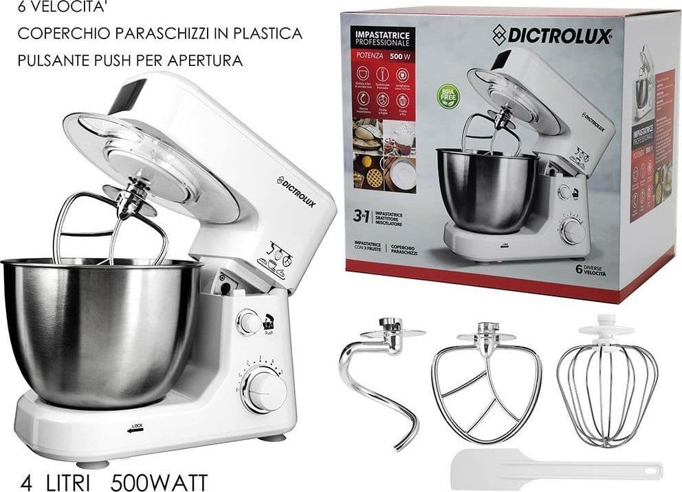 IMPASTATRICE PROFESSIONALE 4LT 500W 6 VELOCITÀ DA CUCINA PER IMPASTARE MONTARE MISCELARE - 9