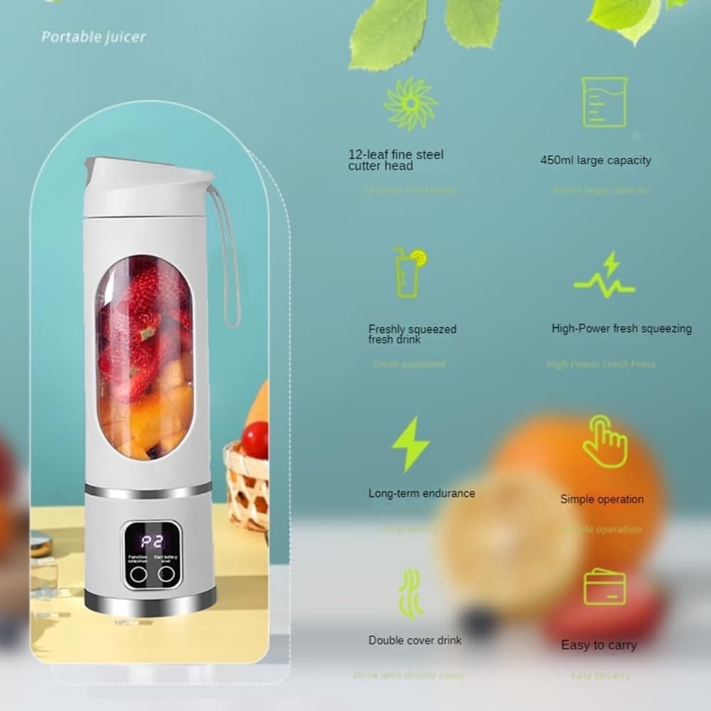 MINI FRULLATORE PORTATILE SPREMIAGRUMI ELETTRICO FRUTTA MIXER 450ML RICARICABILE USB - 8