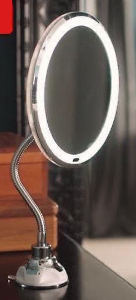 SPECCHIO PER TRUCCO INGRANDIMENTO 10X LED ROTAZIONE A 360° VENTOSA TUBO METALLO ROTONDO - 8