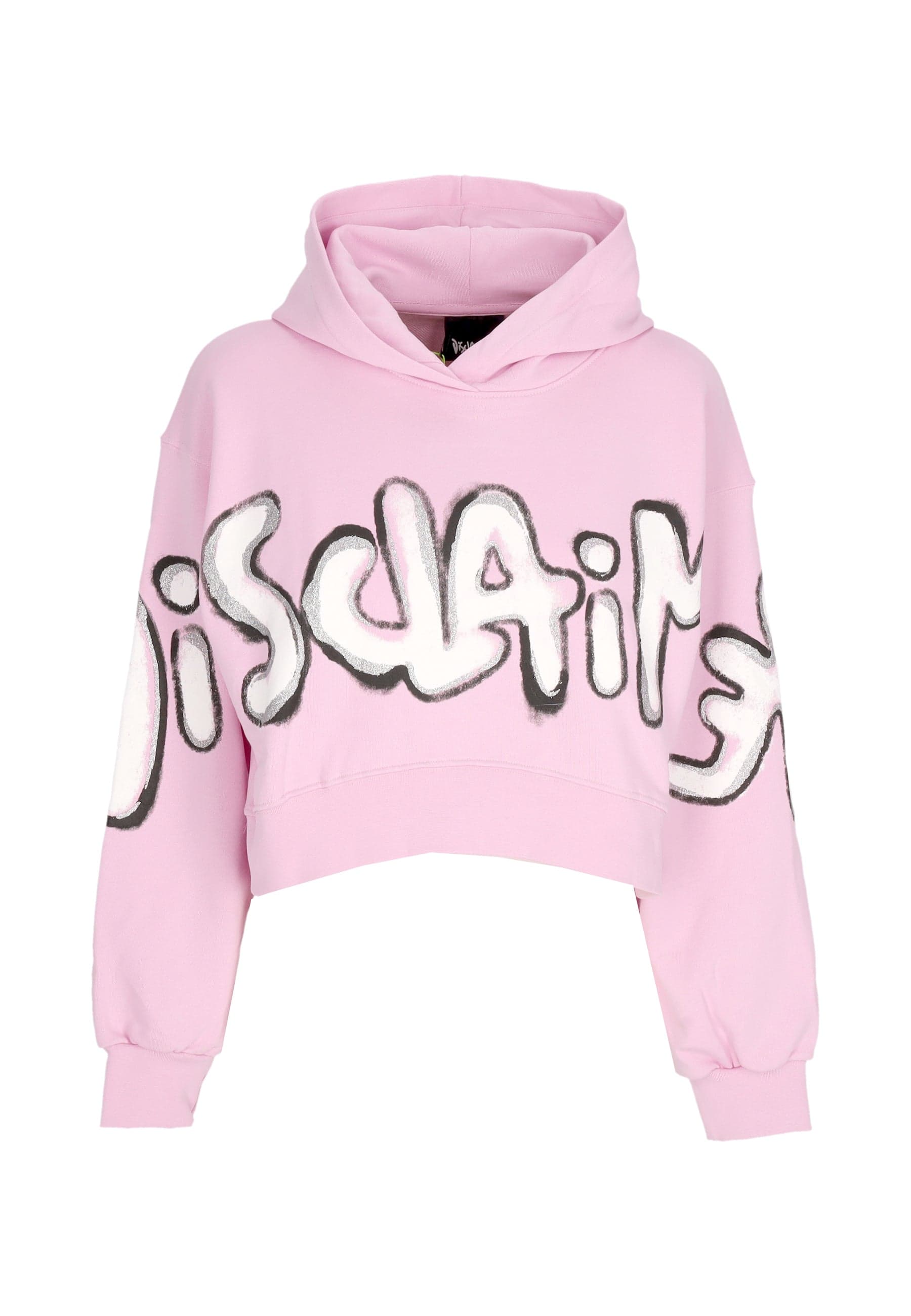 DISCLAIMER Felpa Leggera Cappuccio Corta Donna W Big Logo Crop Hoodie Pink - 3