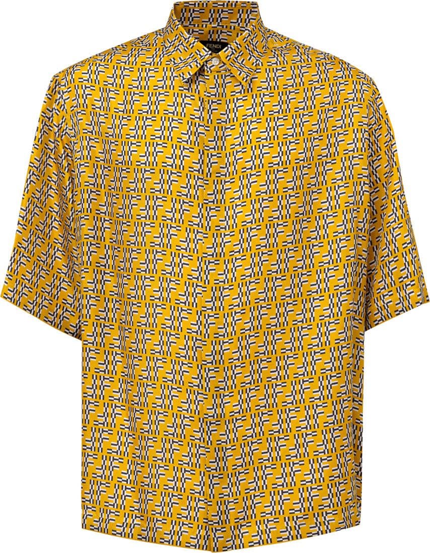Fendi Camicia in Seta Gialla Hita con Stampa Labyrinth - 5
