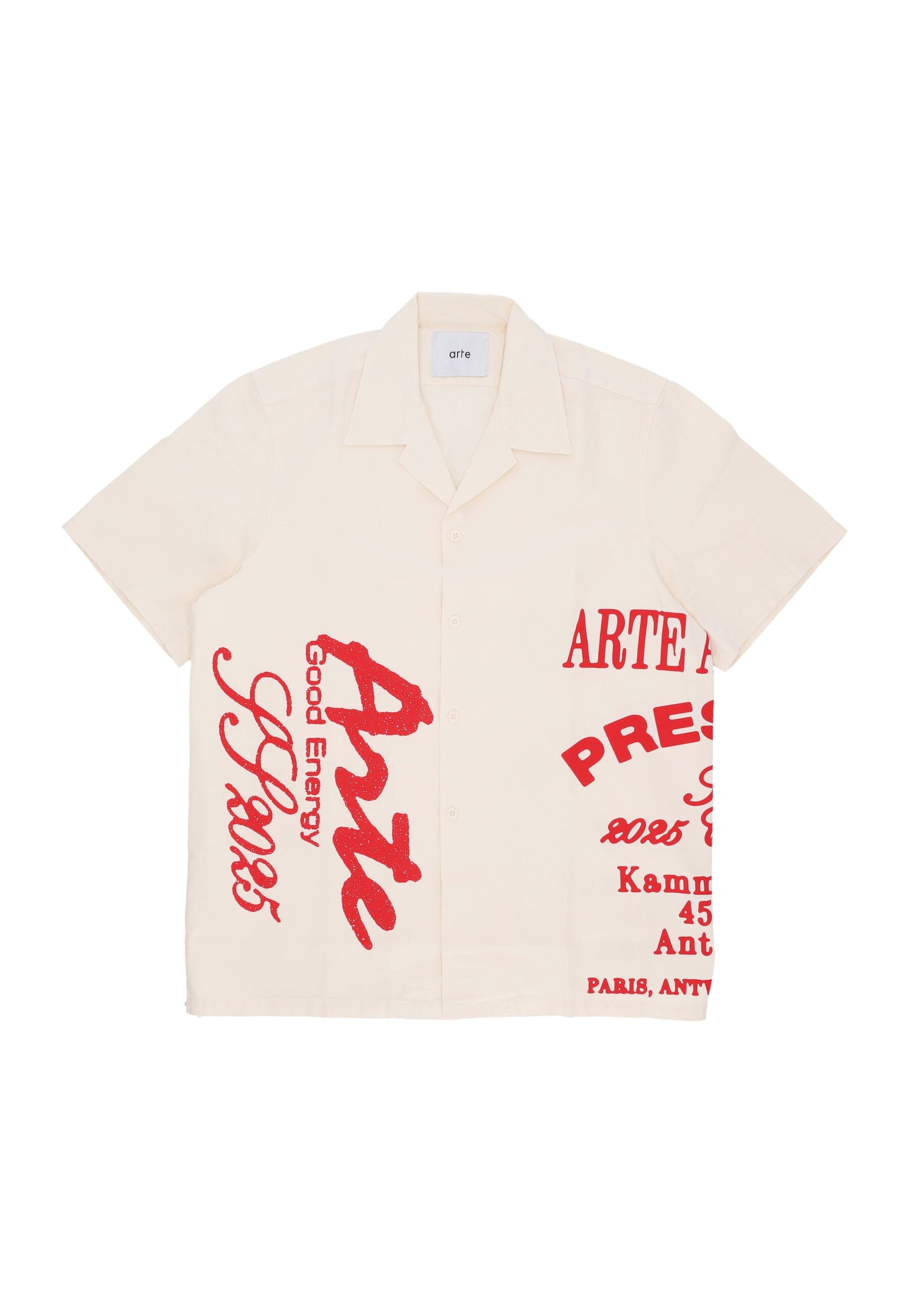 ARTE Camicia Manica Corta Uomo Red Print Shirt Cream - 4