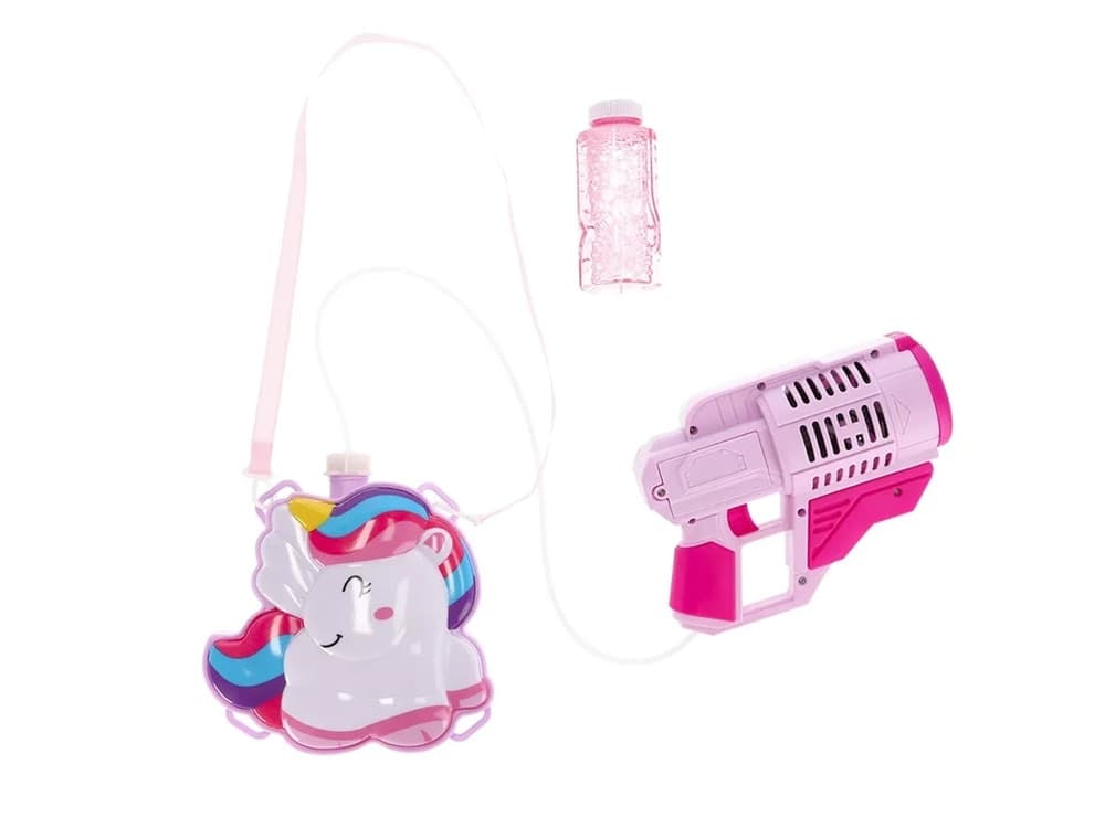 ZAINETTO CON PISTOLA SPARABOLLE SAPONE BOTTIGLIA 150ML UNICORNO GIOCO PER BAMBINE 807663A - 6