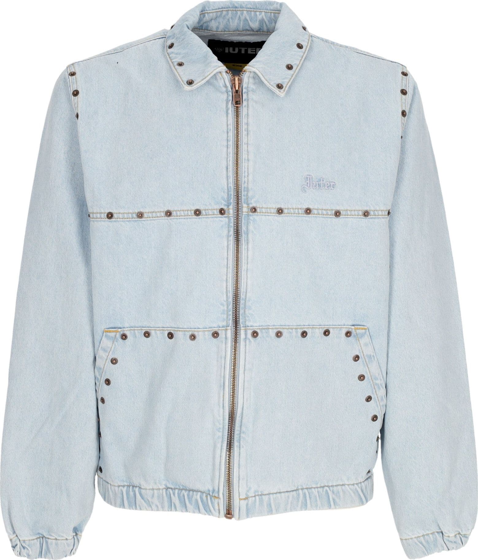 IUTER Giubbotto Jeans Uomo Rivets Harrington Denim Jacket Light Blue