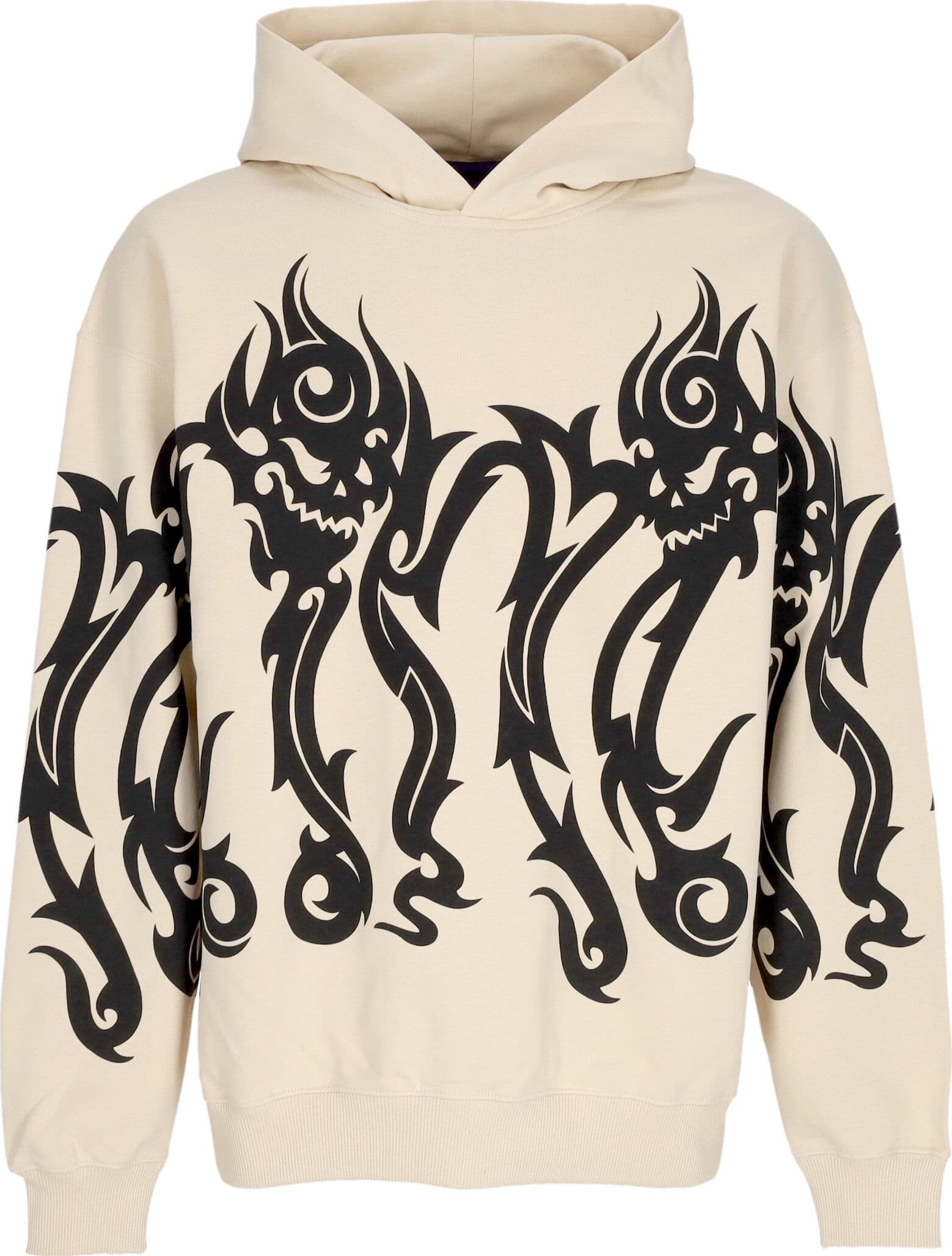 OCTOPUS Felpa Leggera Cappuccio Uomo Tribal Skull Hoodie Cream
