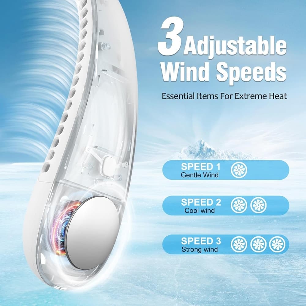 MINI VENTILATORE COLLO PORTATILE RICARICABILE USB SENZA PALE 2600MAH 3 VELOCITÀ SILENZIOSO - 7