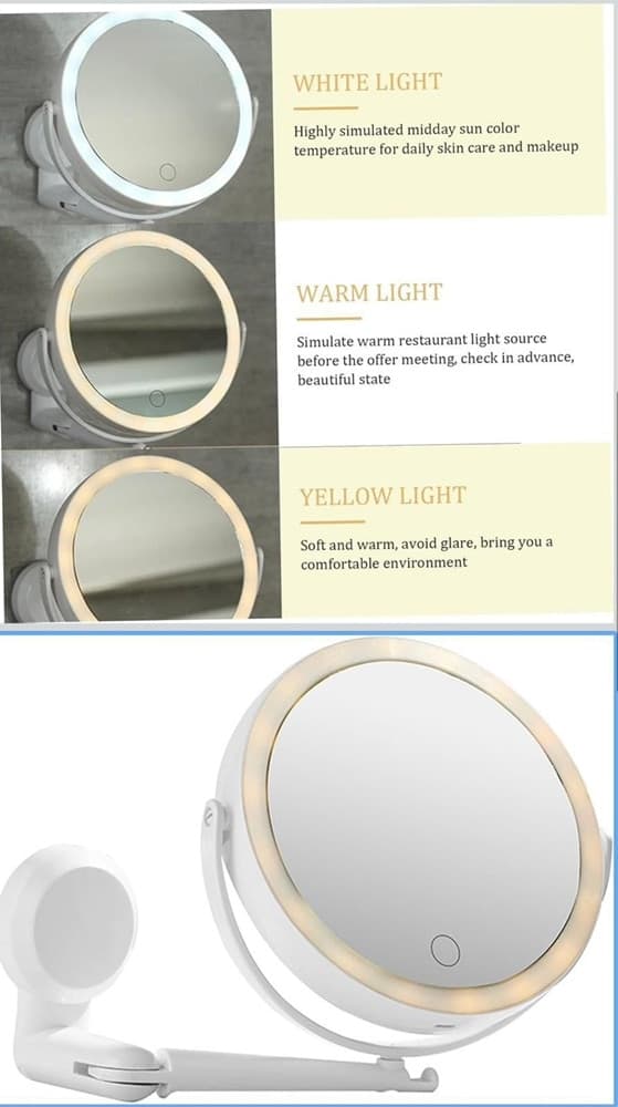 SPECCHIO TRUCCO A PARETE ILLUMINATO CON INGRANDIMENTO DIMMERABILE LED RICARICABILE TOUCH - 10