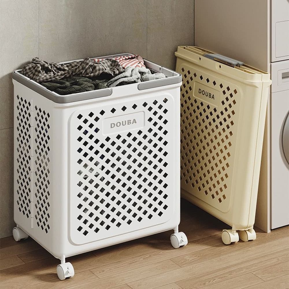 PORTABIANCHERIA CON RUOTE IN PLASTICA PIEGHEVOLE PORTATILE LAVANDERIA BAGNO - 10