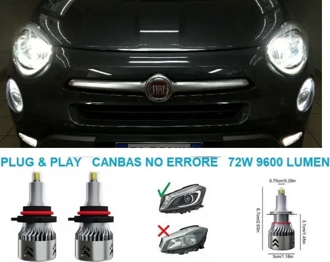 KIT FULL LED PER FIAT 500L ABBAGLIANTI 72W LUCI H7 CANBUS NO ERRORE BIANCO 6000K